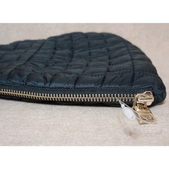 Kate Spade Cosmetic Bag Quilted Black Zip Accessory 16x11 Bow Purse Gold - Picture 4 of 5